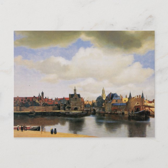 Cartão Postal Vista de Delft por Johannes Vermeer (Frente)