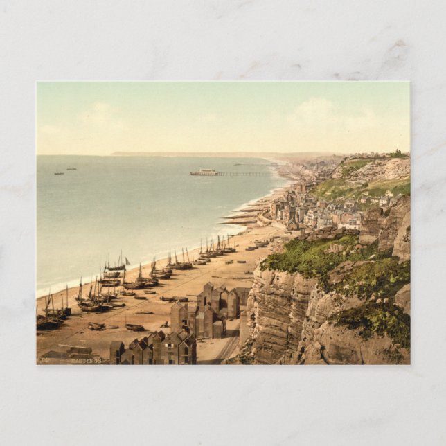 Cartão Postal Vista de East Cliff, Hastings, Sussex (Frente)