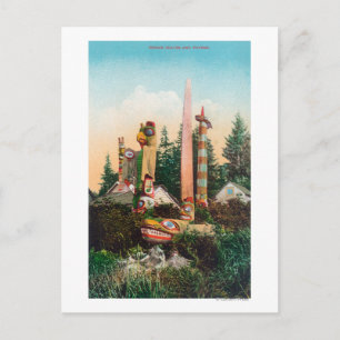 Cartão Postal Vista de Graves e Totempolos Indianos