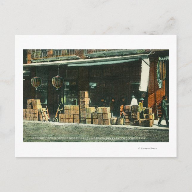 Cartão Postal Vista de Novos Imigrantes Chineses em Sidewalk (Frente)