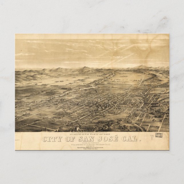 Cartão Postal Vista de Olho de Pássaro de San Jose, Califórnia ( (Frente)