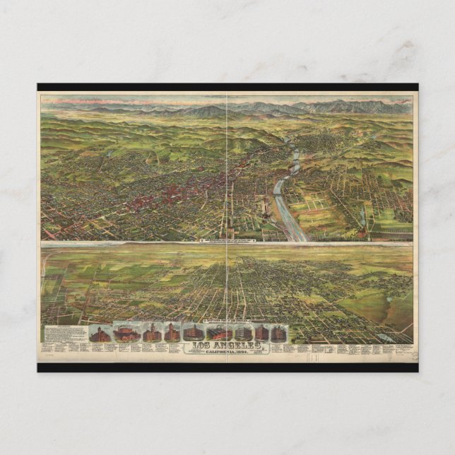 Cartão Postal Vista de Olhos de Bird, Los Angeles California, em (Frente)