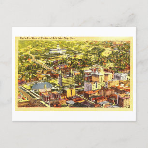 Cartão Postal Vista de Pássaro de Salt Lake City, Utah, Vintage