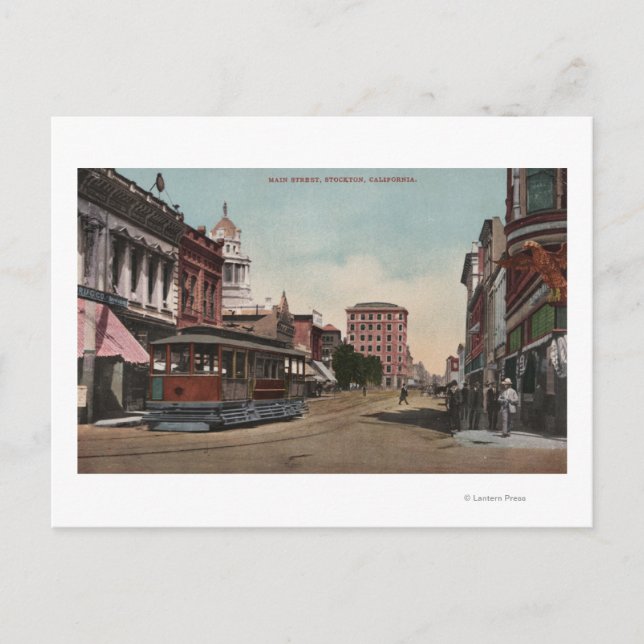 Cartão Postal Vista de rua principal com carro de rua (Frente)