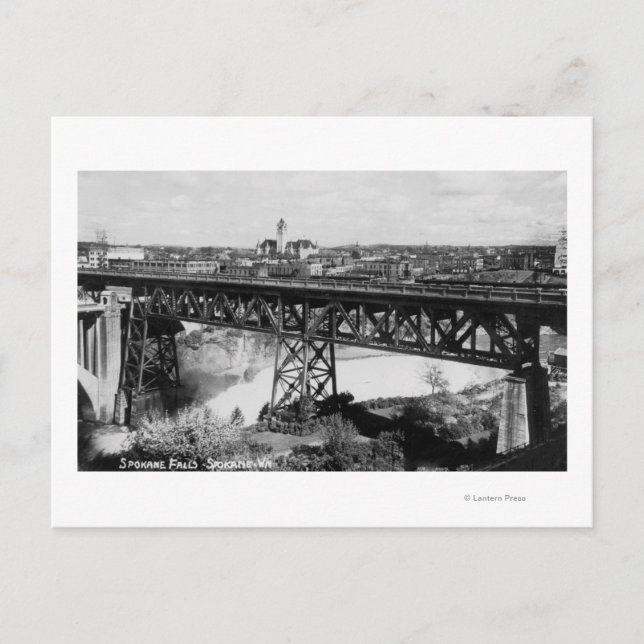 Cartão Postal Vista de Spokane Falls e Bridge (Frente)