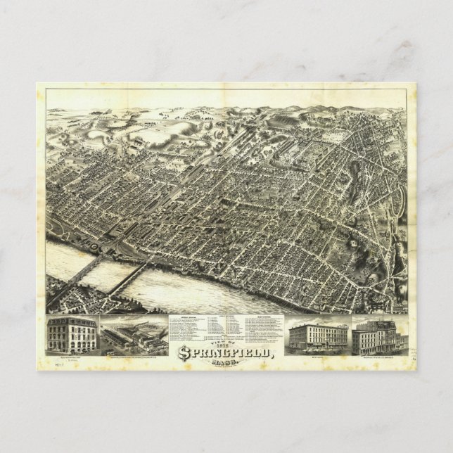 Cartão Postal Vista de Springfield Massachusetts (1875) (Frente)