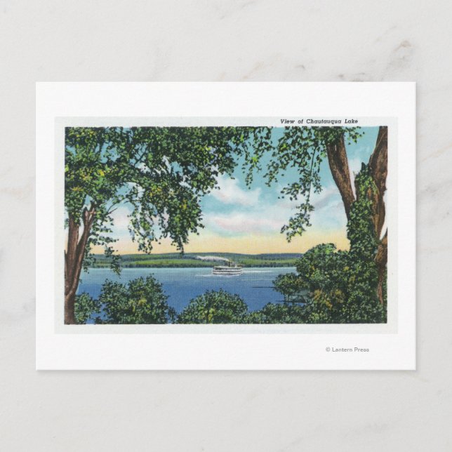 Cartão Postal Vista de um barco a vapor no lago (Frente)