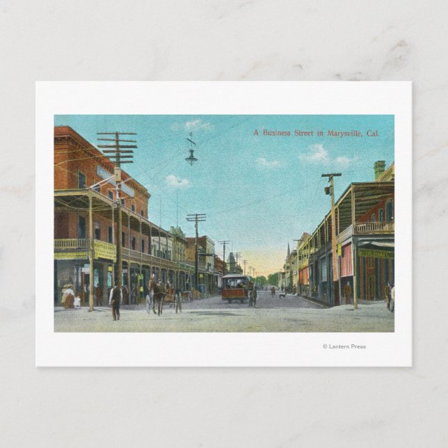 Cartão Postal Vista de uma Business StreetMarysville, CA (Frente)