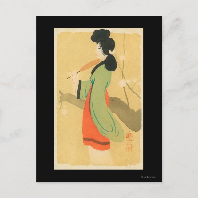 Cartão Postal Vista de uma japonesa em Paris, França (Frente)