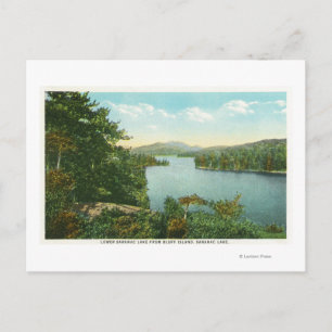 Cartão Postal Vista do Lago Saranac Inferior de Bluff Island