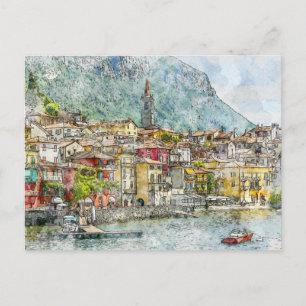 Cartão Postal Vista do Mar Varenna, Itália