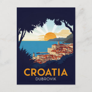 Cartão Postal Vista do pôr do sol em Dubrovnik Vintage