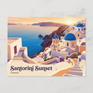 Cartão Postal Vista do pôr do sol em Santorini Grécia Cíclades