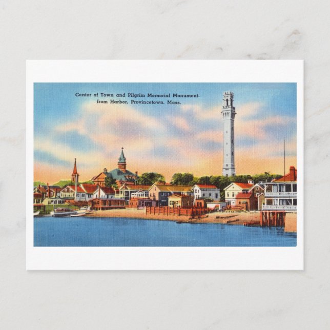 Cartão Postal Vista do Porto em Provincetown, Massachusetts Vint (Frente)
