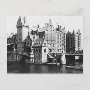 Cartão Postal Vista do Speicherstadt Hamburg, c.1910