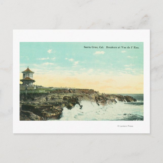 Cartão Postal Vista dos Breakers em Vue de l'Eau Santa Cruz, CA (Frente)