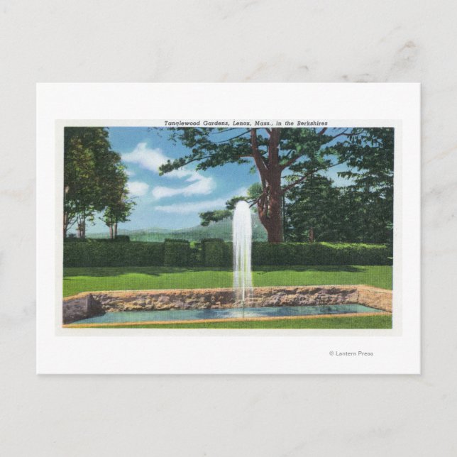 Cartão Postal Vista dos Jardins de Tanglewood e Fonte (Frente)
