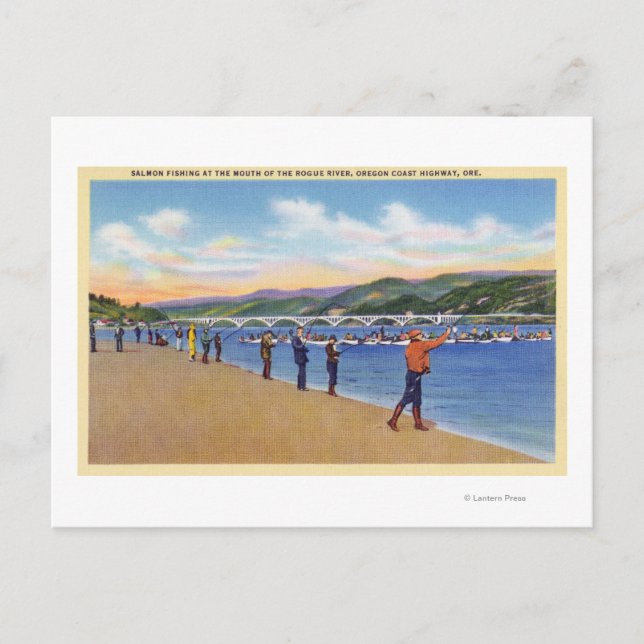 Cartão Postal Vista dos pescadores que pescam salmão (Frente)