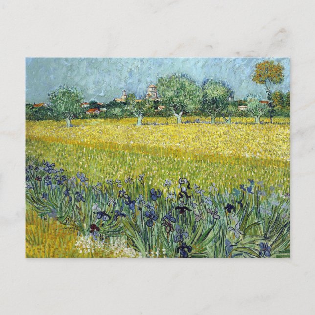 Cartão Postal Vista em Arles com Irlandeses por Vincent Van Gogh (Frente)