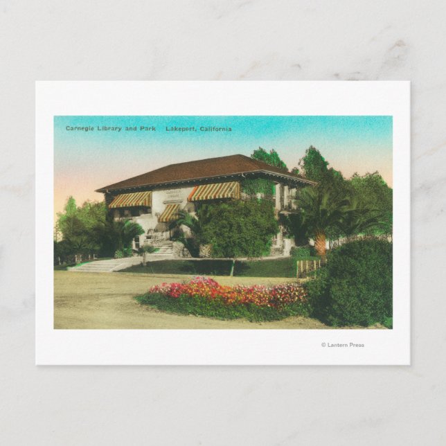 Cartão Postal Vista Exterior da Carnegie LibraryLakeport, CA (Frente)