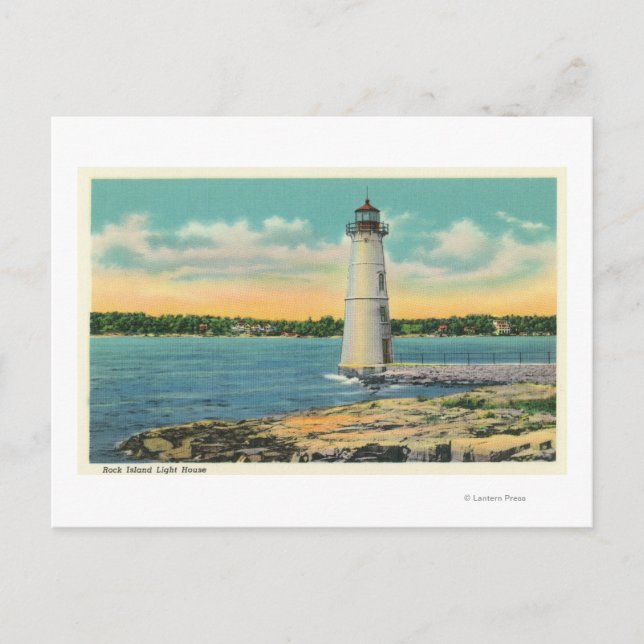 Cartão Postal Vista Exterior da Casa Luz de Rock Island (Frente)