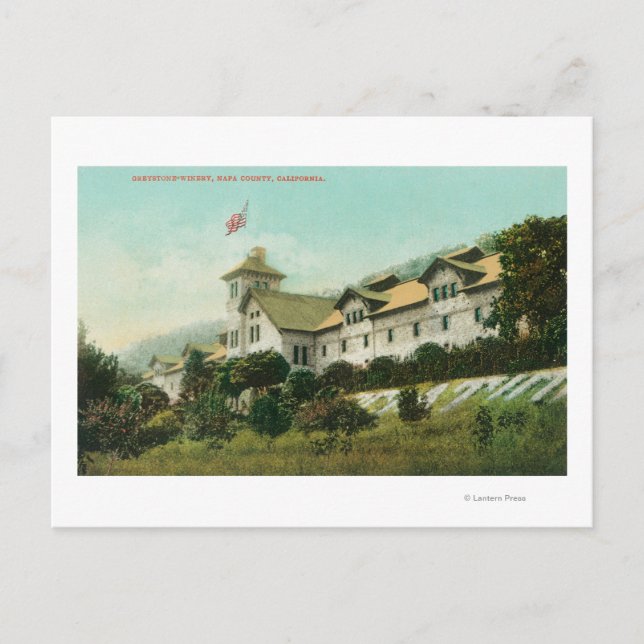 Cartão Postal Vista exterior da vinificação de Greystone (Frente)