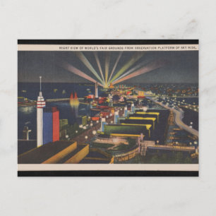 Cartão Postal Vista Noturna da Feira Mundial de Chicago em 1933