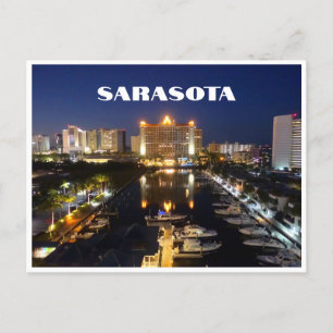 Cartão Postal Vista noturna de barcos na marina da Sarasota Flór