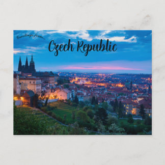 Cartão Postal Vista Noturna do Castelo de Praga na República Tch