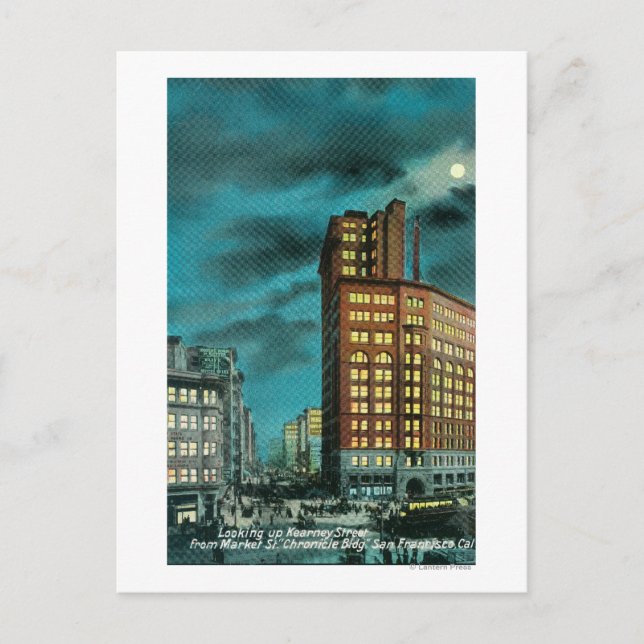 Cartão Postal Vista Noturna sobre Ruas renais no Chronicle Bldg (Frente)