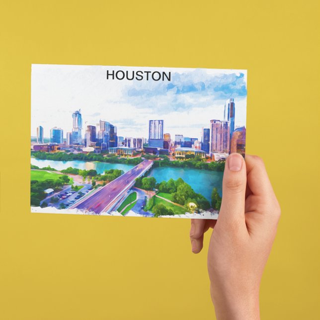 Cartão Postal Vista Panorama do Texas na moda Houston (houston texas vintage watercolor postcard)