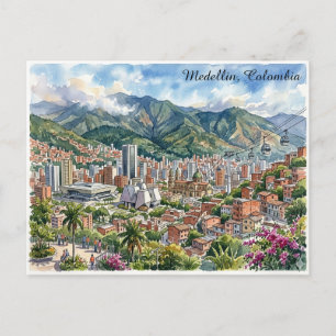 Cartão Postal Vista panorâmica de Medellín, Colômbia Arte em Aqu