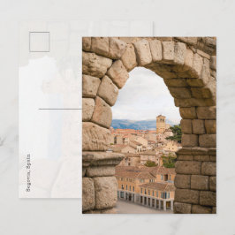 Cartão Postal Vista panorâmica de Segovia através do aqueduto ro