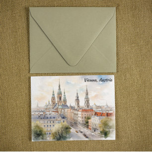 Cartão Postal Vista panorâmica de Viena Áustria Pintura em Aquar