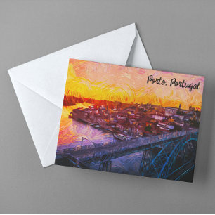 Cartão Postal Vista Panorâmica em Aquarela do Porto Portugal 