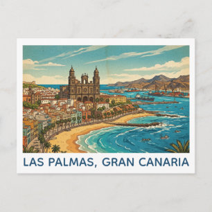 Cartão Postal Vista Panorâmica Vintage de Las Palmas, Gran Canar