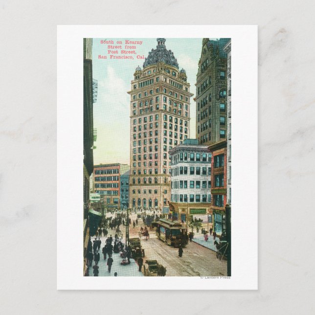 Cartão Postal Vista sul do Kearny St da Post St (Frente)