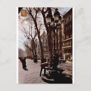 Cartão Postal Vista Vintage da Rambla Canaletas de Barcelona
