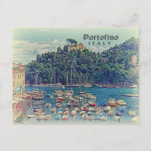 Cartão Postal Vista vintage de Portofino, Itália