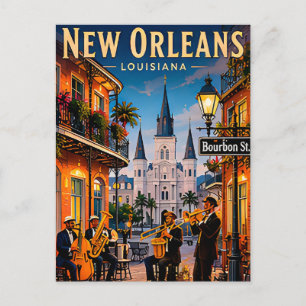Cartão Postal 🎷 Vistas da Rua do French Quarter de Nova Orleans