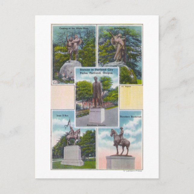 Cartão Postal Vistas de Estátuas em Parques da Cidade de Portlan (Frente)