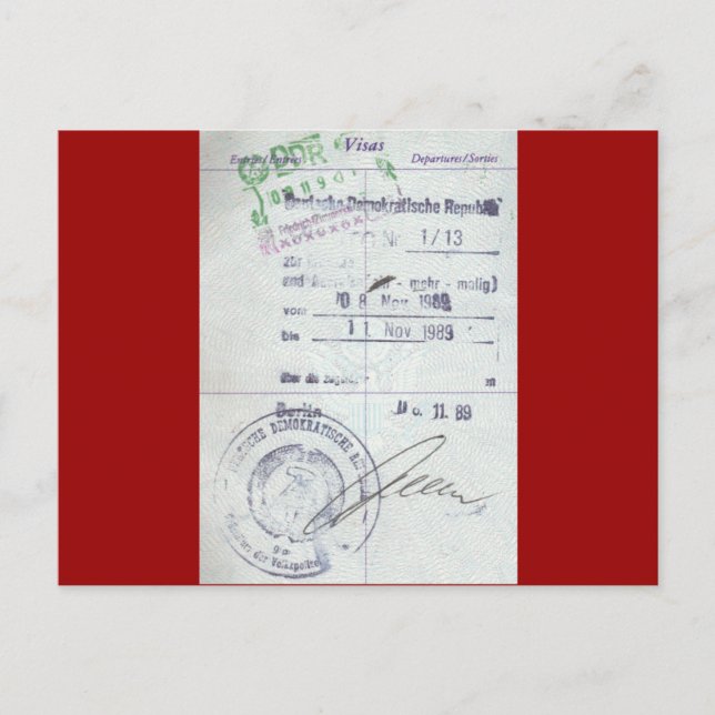 Cartão Postal Vistos e carimbos de entrada da Alemanha Oriental  (Frente)