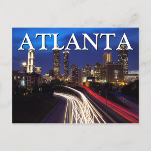 Cartão Postal Visualização da Cidade à Noite   Atlanta, Geórgia