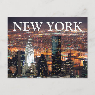 Cartão Postal Visualização da Cidade à Noite Nova Iorque, NY