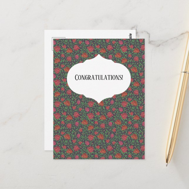 Cartão Postal Vitoriano Gótico Rosas Vermelhas e Fúcsia Perfeita (Frente/Verso In Situ)