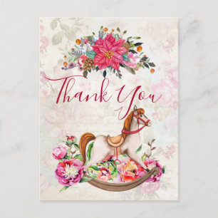 Cartão Postal Vitoriano Rocking Horse Natal Obrigado