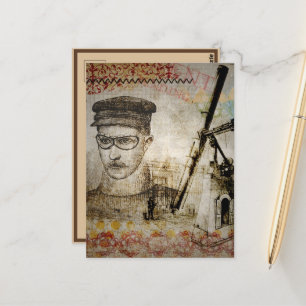 Cartão Postal Vitoriano Steampunk Inventor Scientist Telescope