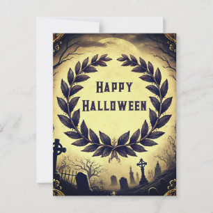 Cartão Postal Vitoriano Vintage Laurel Wreath Halloween