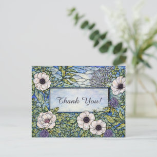 Cartão Postal Vitraça Azul Floral Verde Obrigado