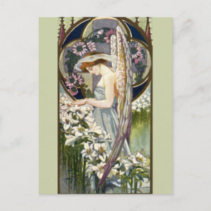 Cartão Postal Vittorian Angel e Vintage Páscoa Lily Flowers